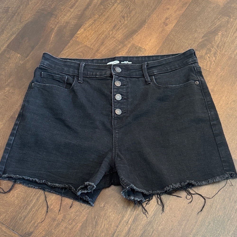 Old Navy Black Jean High Rise Secret Slim Pockets Raw Hem Shorts Size 14